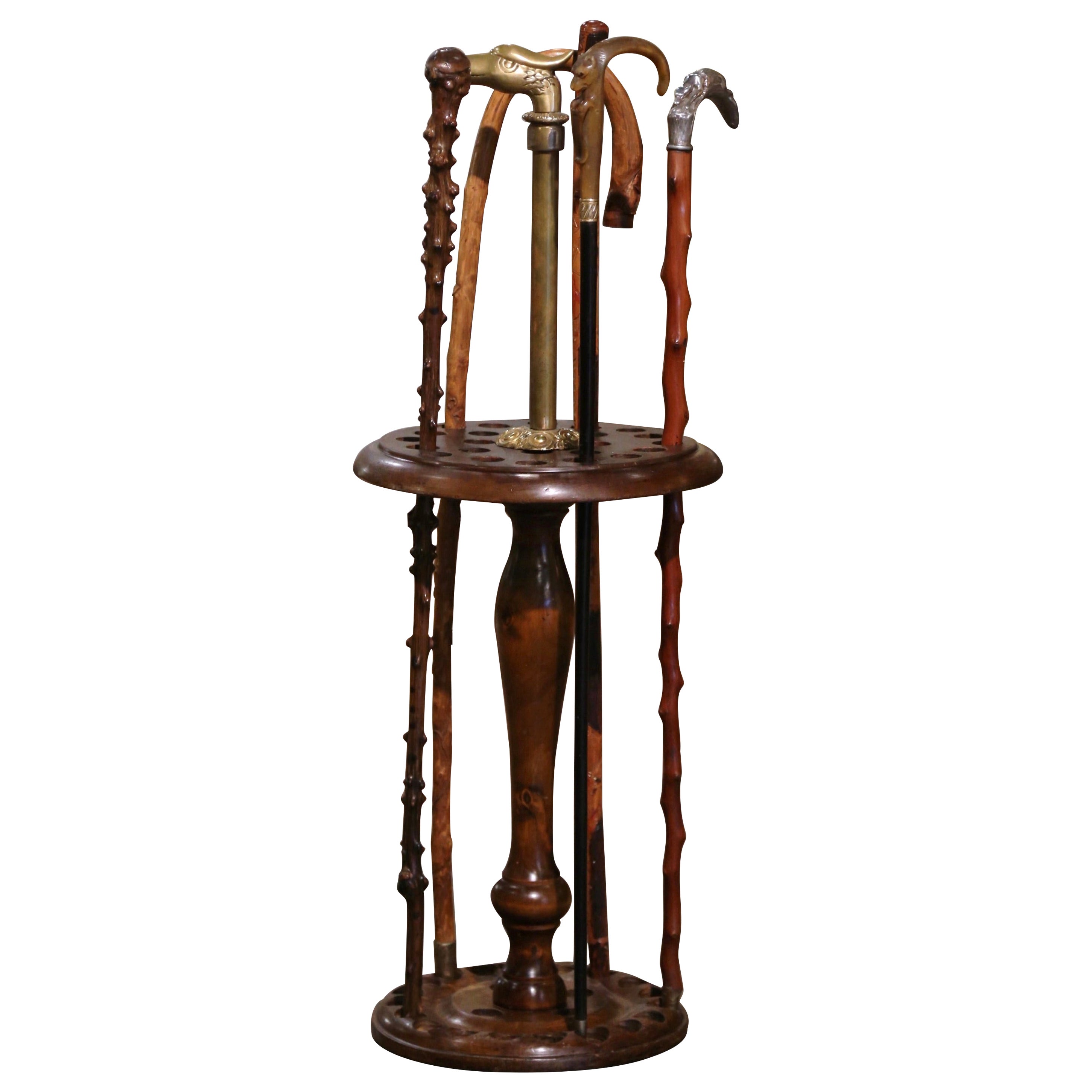 Early 20th Century French 24-Cane Holder with Brass Eagle Handle and 5 Canes For Sale