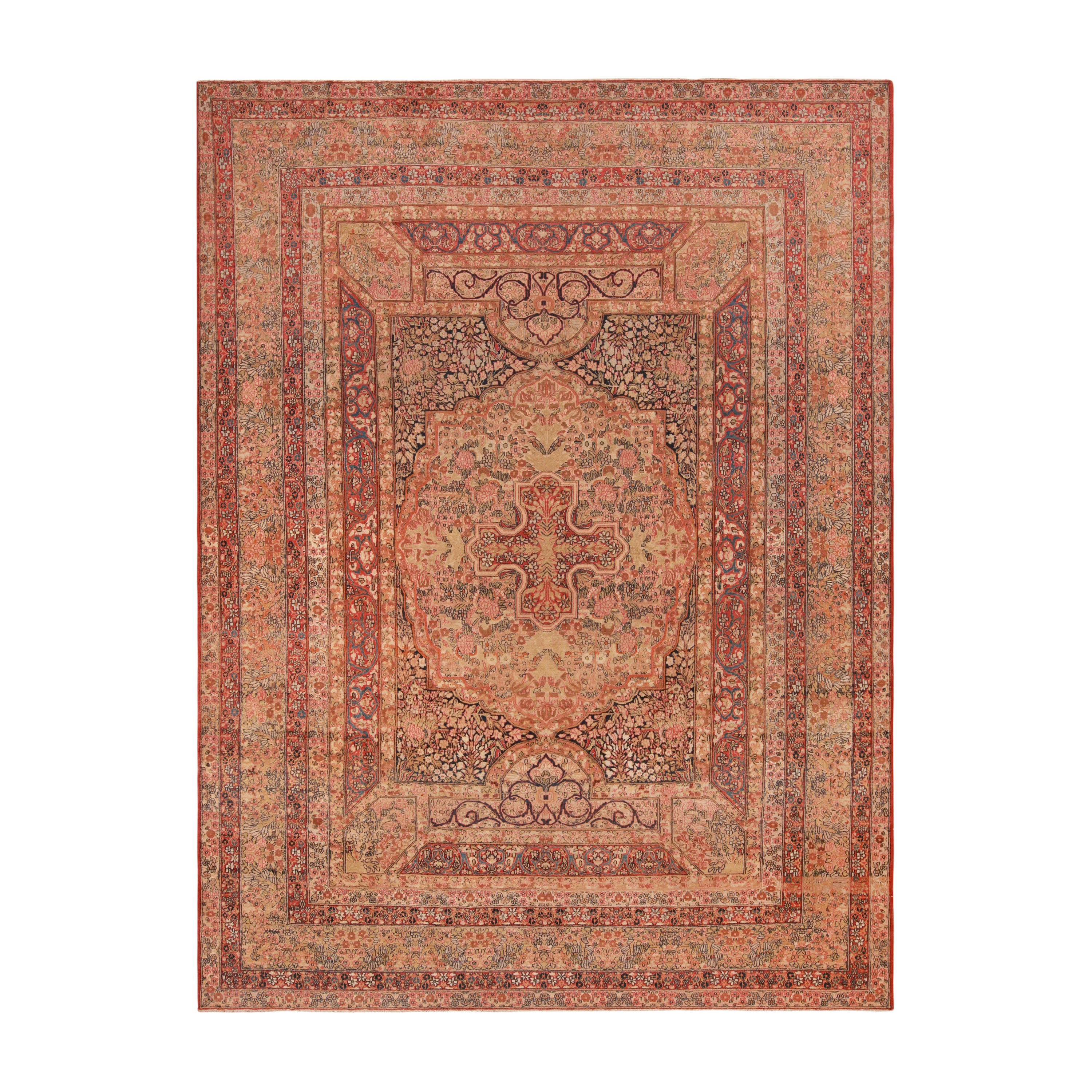 Magnifique tapis persan ancien Kerman à fleurs 10'9" x 14'5"