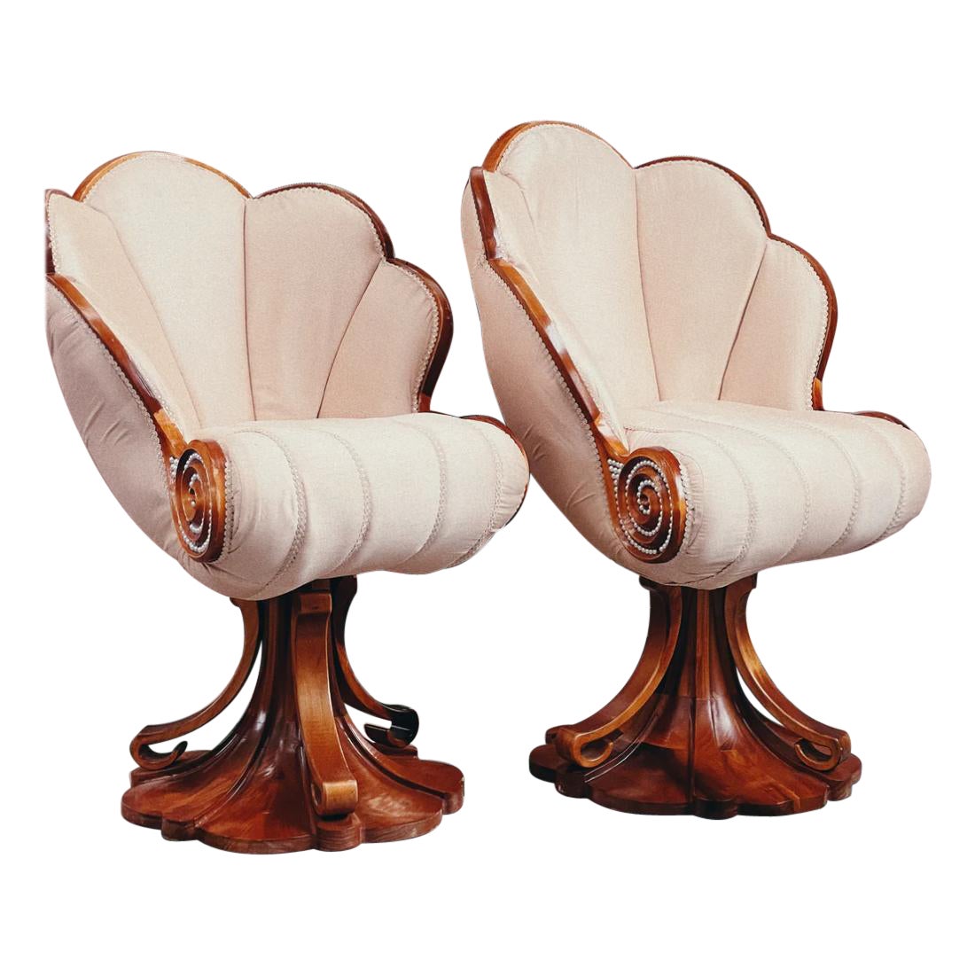 1920s Artdeco walnut shell armchairs  For Sale