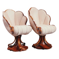 Antique 1920s Artdeco walnut shell armchairs 