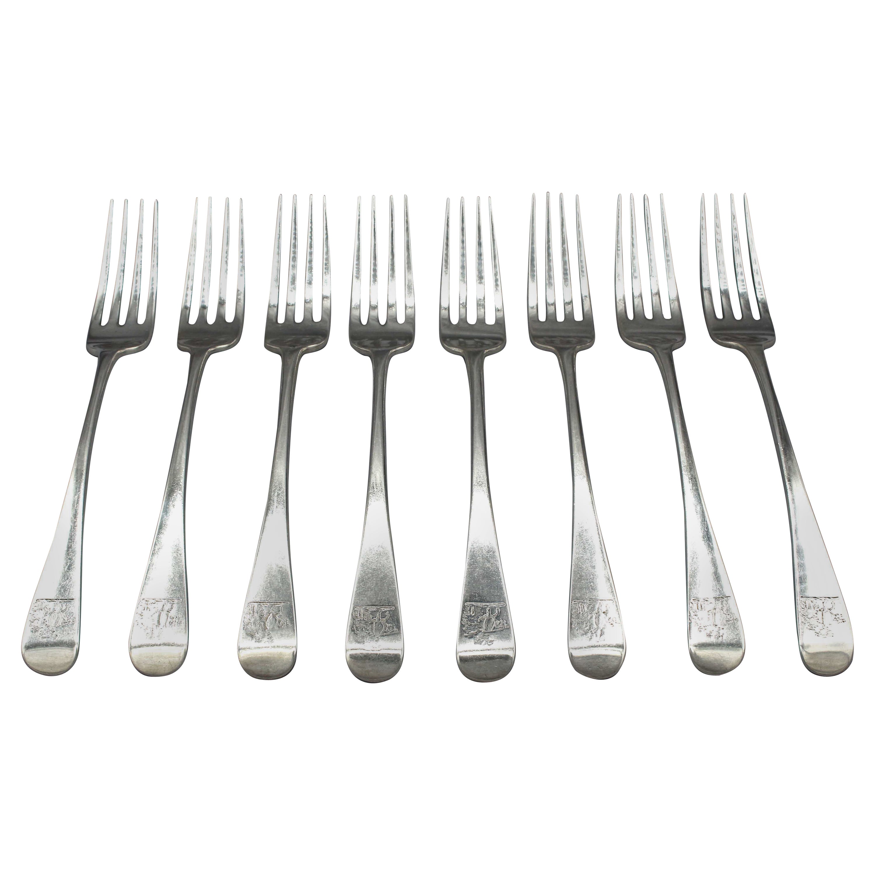 Set of 8 Sterling Silver Dinner Forks by Peter & William Bateman For Sale
