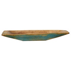 Ancienne plaque ou auge en bois suédoise inhabituelle bleue faite à la main d'art populaire authentique