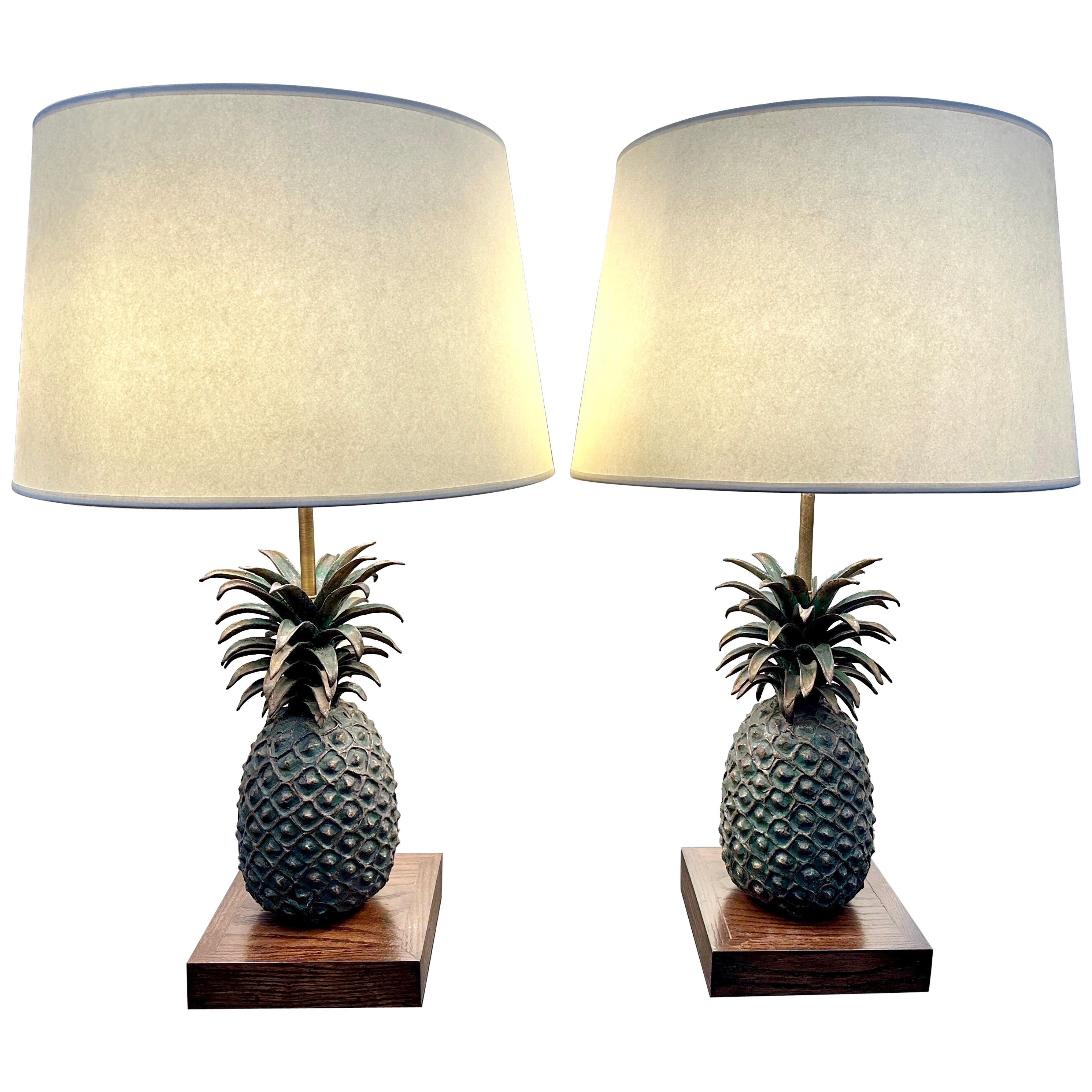 Pair of Lost Wax Bronze Pineapple Lamps from the Cote d'Ivoire For Sale