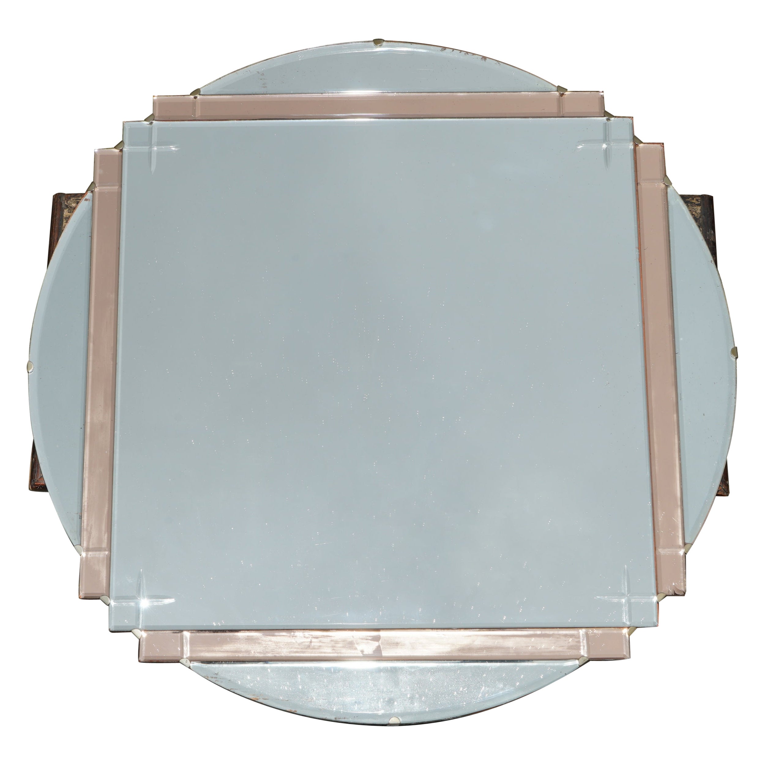 SUBLIME ANTIQUE CIRCA 1920's METROPOLITAN ART DECO PEACH GLASS WALL MIRROR For Sale