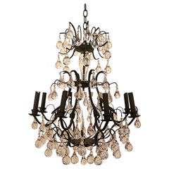 Vintage Estate French Wrought Iron and Cut Crystal Chandelier, Circa 1950's.