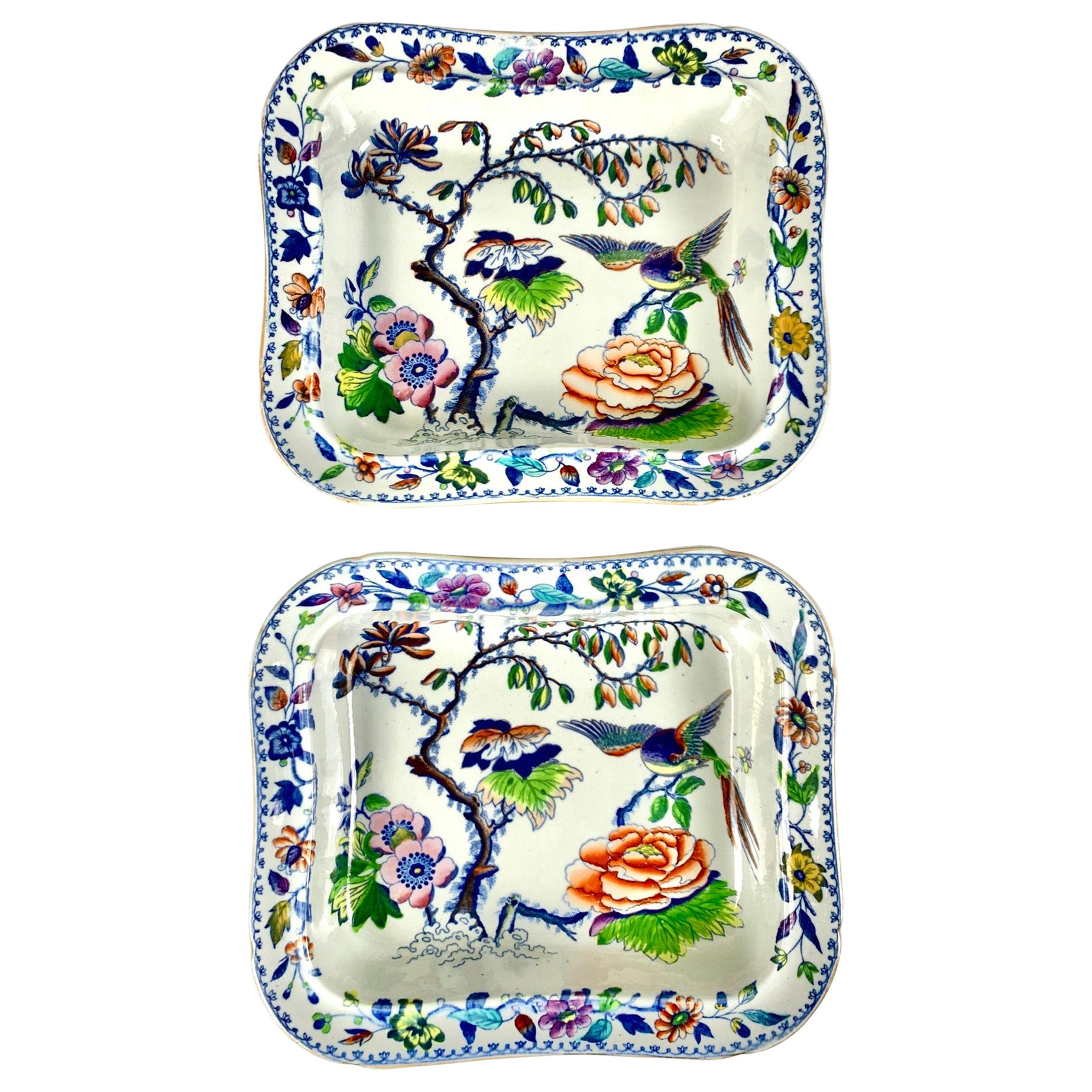 Pair of Flying Bird Dishes Made by Davenport England Circa 1840