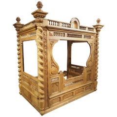 Vintage Carved Oak Bed from Brittany, France, Circa 1890