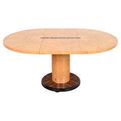 Mesa de comedor moderna de mediados de siglo estilo Milo Baughman de madera de burl y macassar