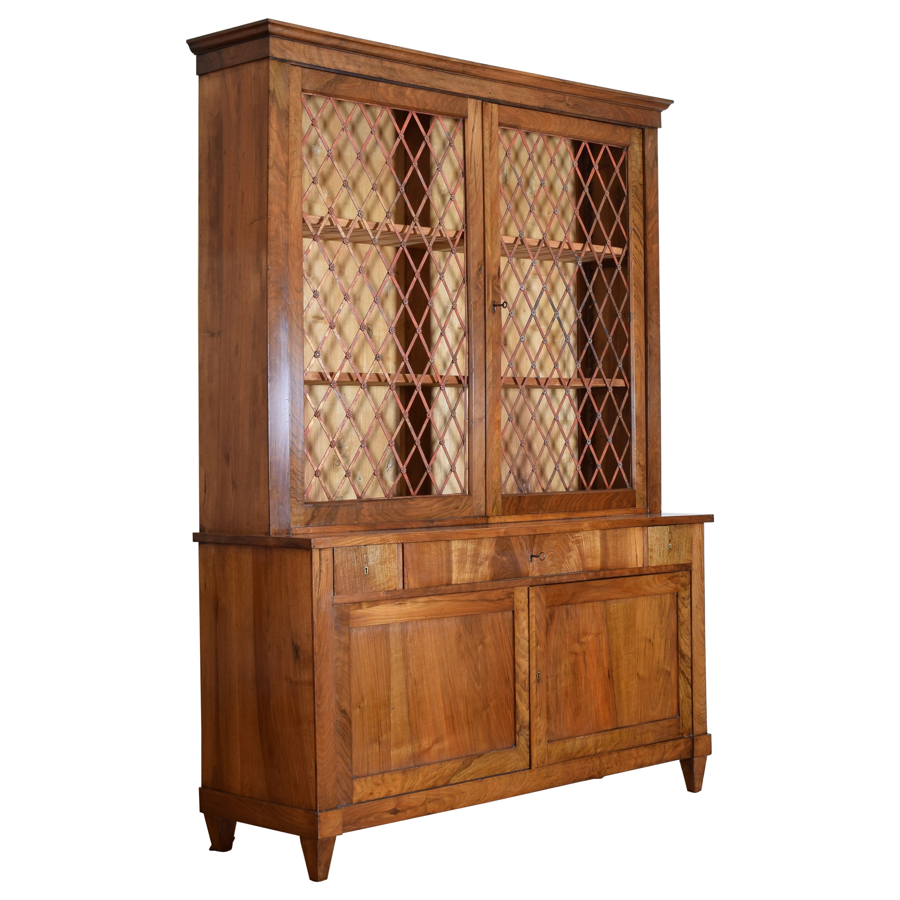 Italian, Tuscany, Neoclassical Period Walnut 2-Piece Bookcase Cabinet 2ndq 19thc For Sale