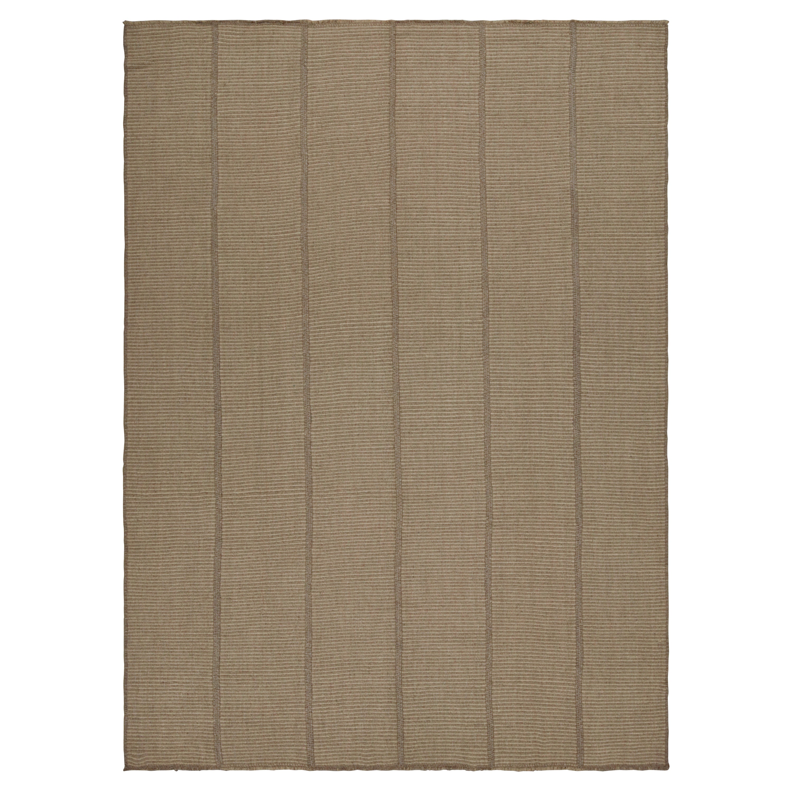 Rug & Kilim’s Contemporary Kilim in Brown Accents, with Textural Stripes For Sale