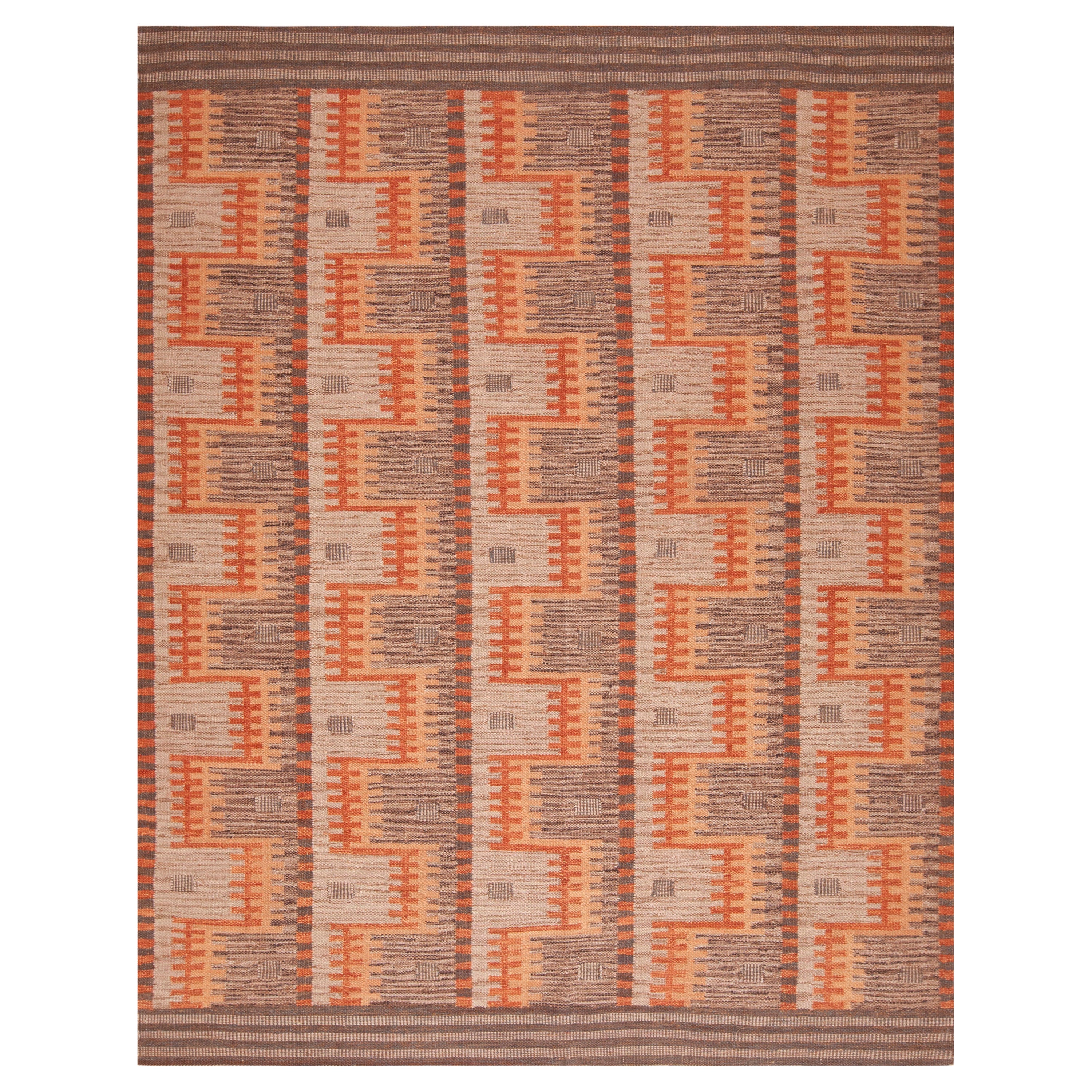 Collection Nazmiyal, tapis Kilim suédois moderne et géométrique tissé à plat 8'2" x 10'3" en vente