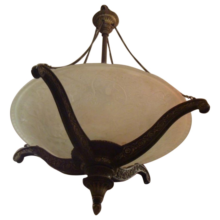 Rare Important New York Estate European Hanging Deco Style Frosted Chandelier  For Sale