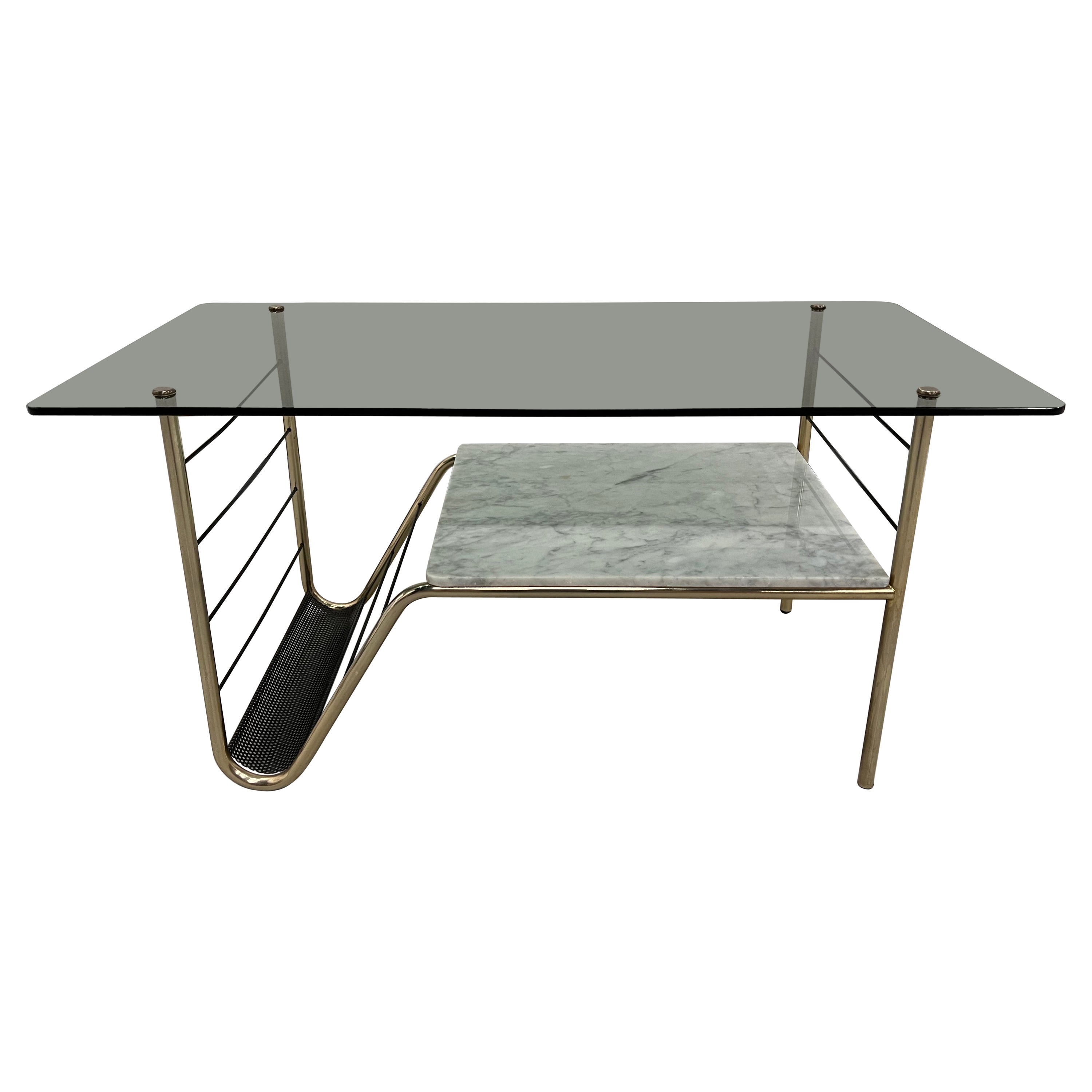 Coffee table in marble and glass, Pierre Guariche, circa 1960 For Sale