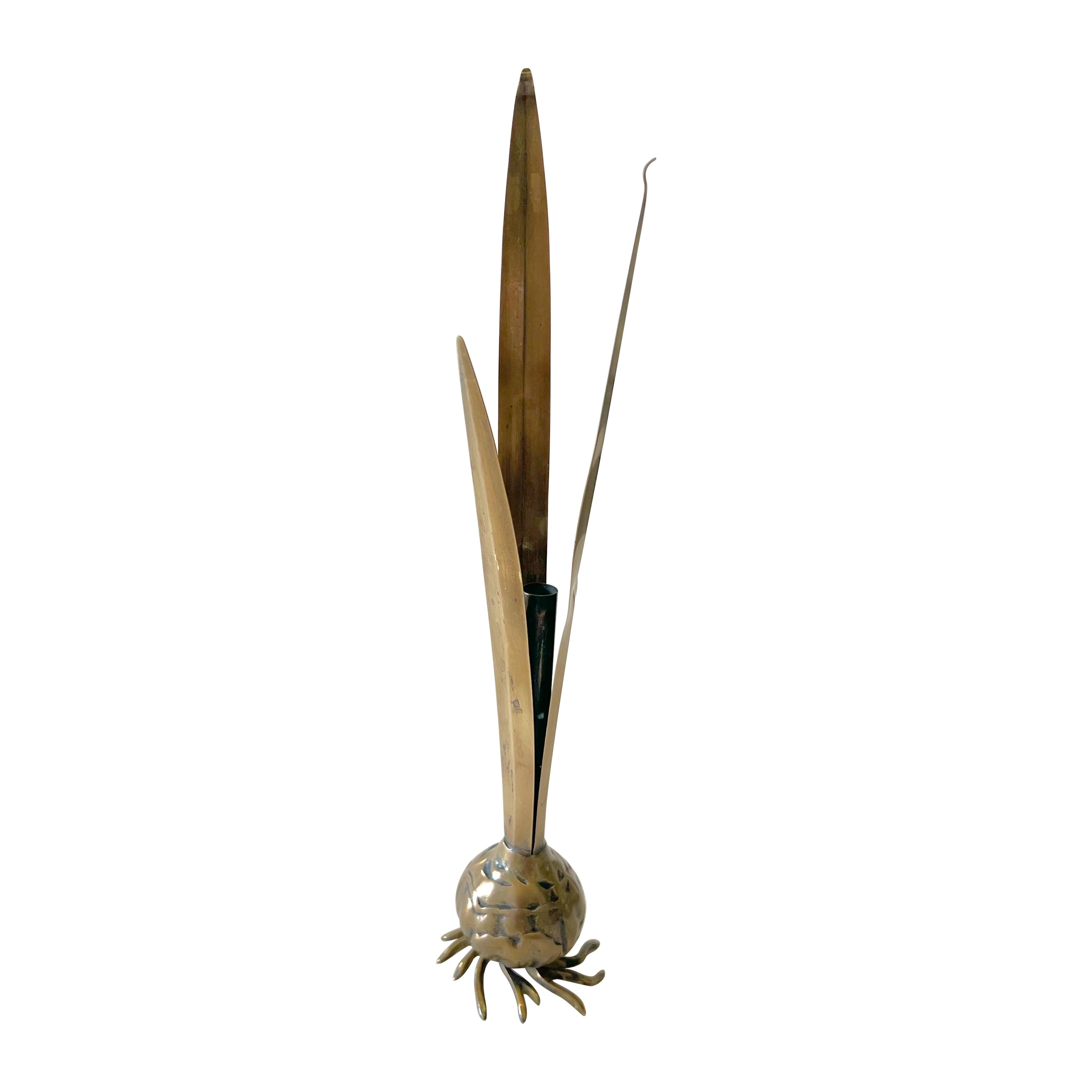 Vintage Carnevale Cast Brass Tulip Flower / Onion Bulb Vase / Sculpture Object