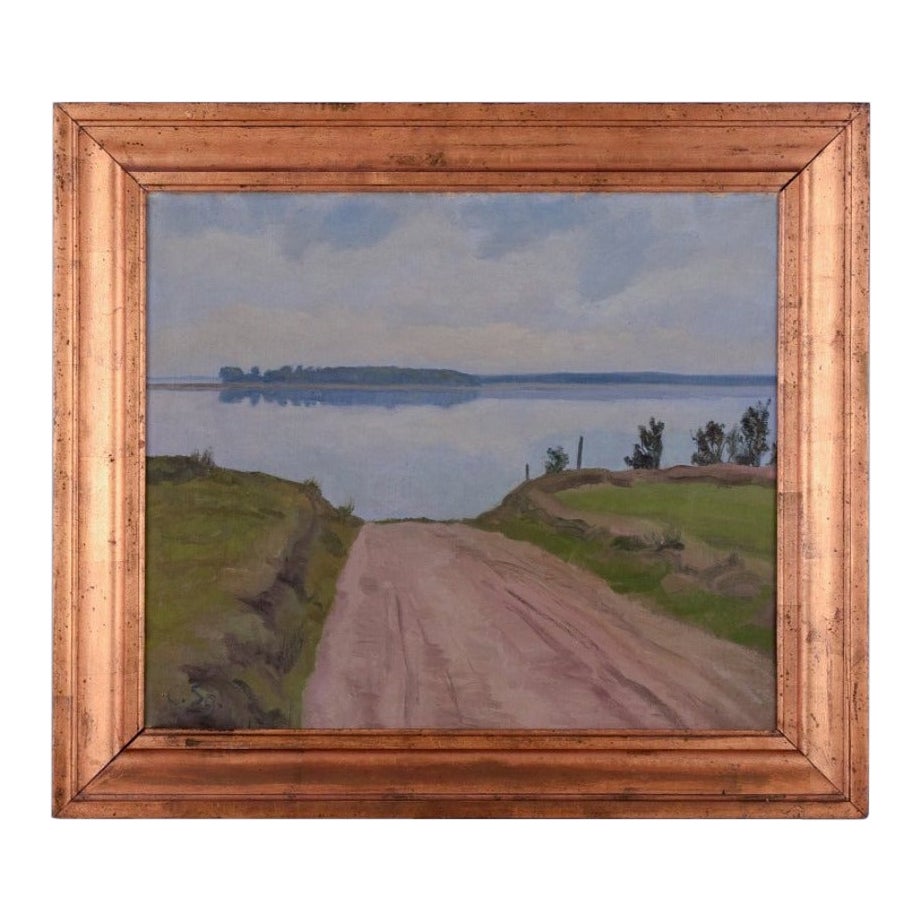 Ole Søndergaard, listed Danish painter. Oil on canvas. Danish summer landscape. For Sale