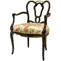 Mid-20th Century Painted Faux Bamboo Style Open-Arm Chair
