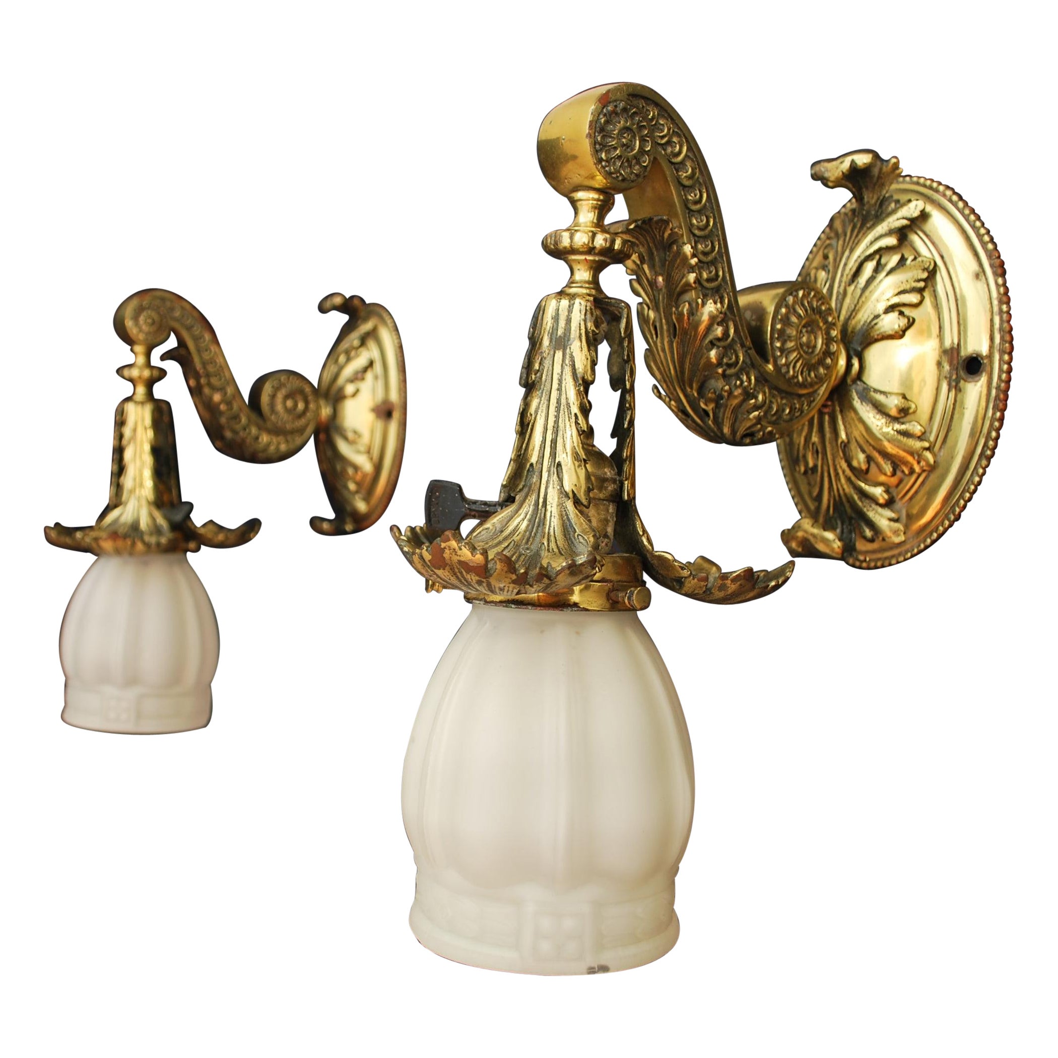 Beautiful pair of 1920's solid Brass sconces For Sale
