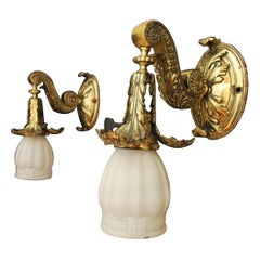 Vintage Beautiful pair of 1920's solid Brass sconces