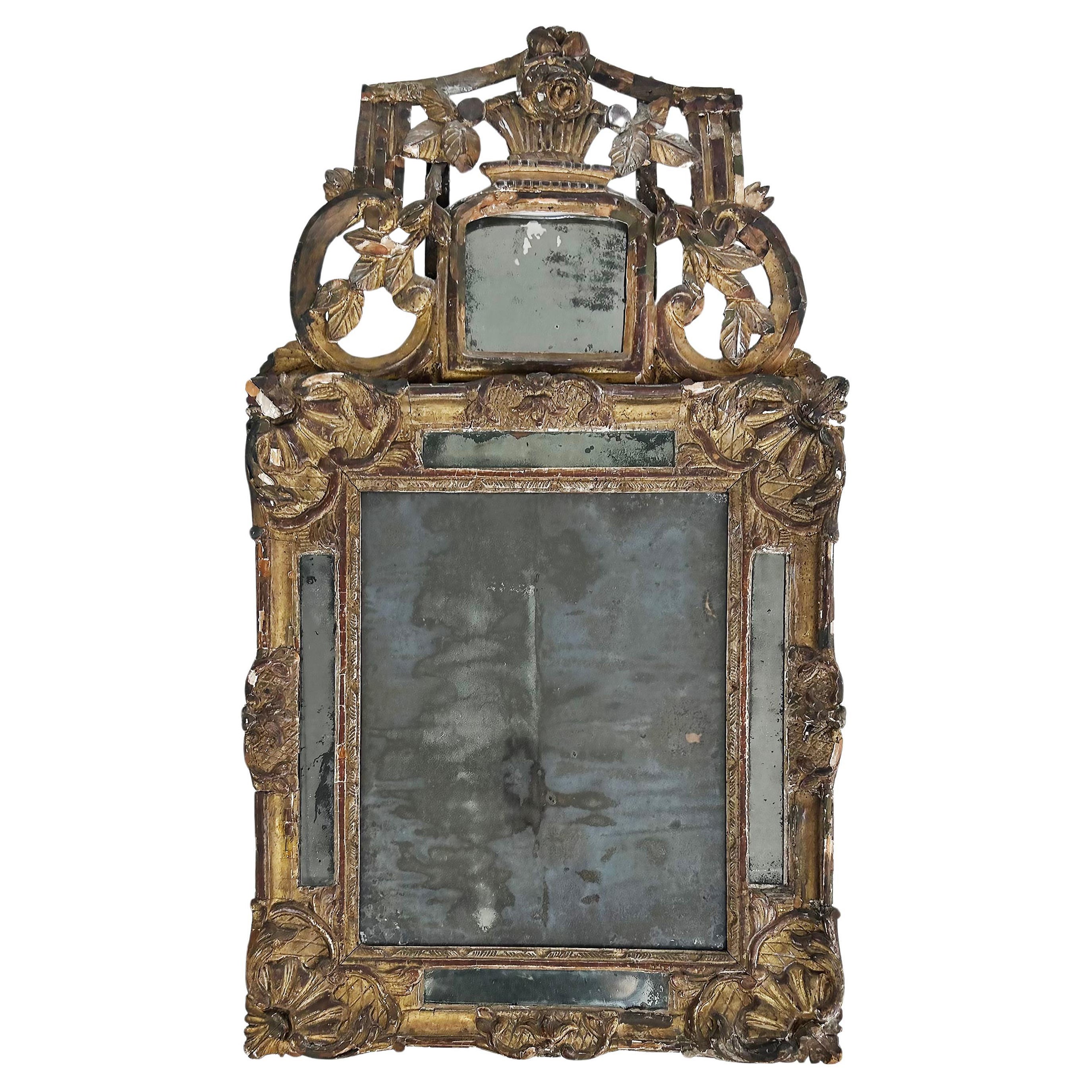 18th Century Carved Giltwood Gesso Provençal Mercury Mirror, Original Gilding