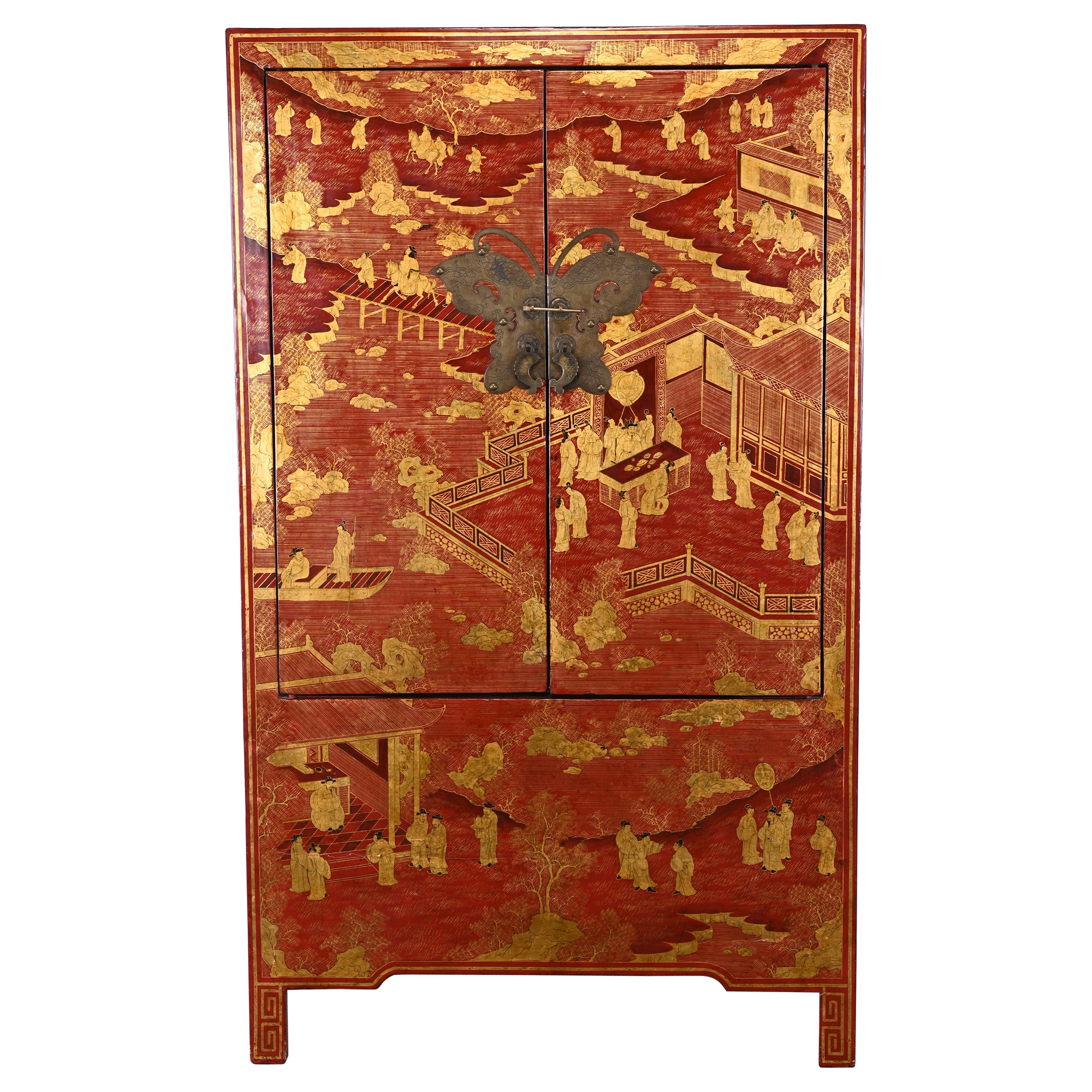 Chinese Red Lacquer Qing Style Cabinet, 20th Century For Sale