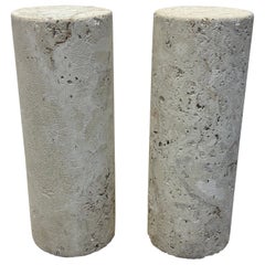 Vintage Mid-Century Natural Coquina Coral Stone Pedestal Column Tables - a Pair