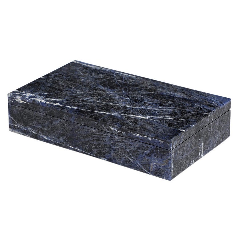 Caja de piedra sodalita azul, con bisagra, firmada 800 Silver