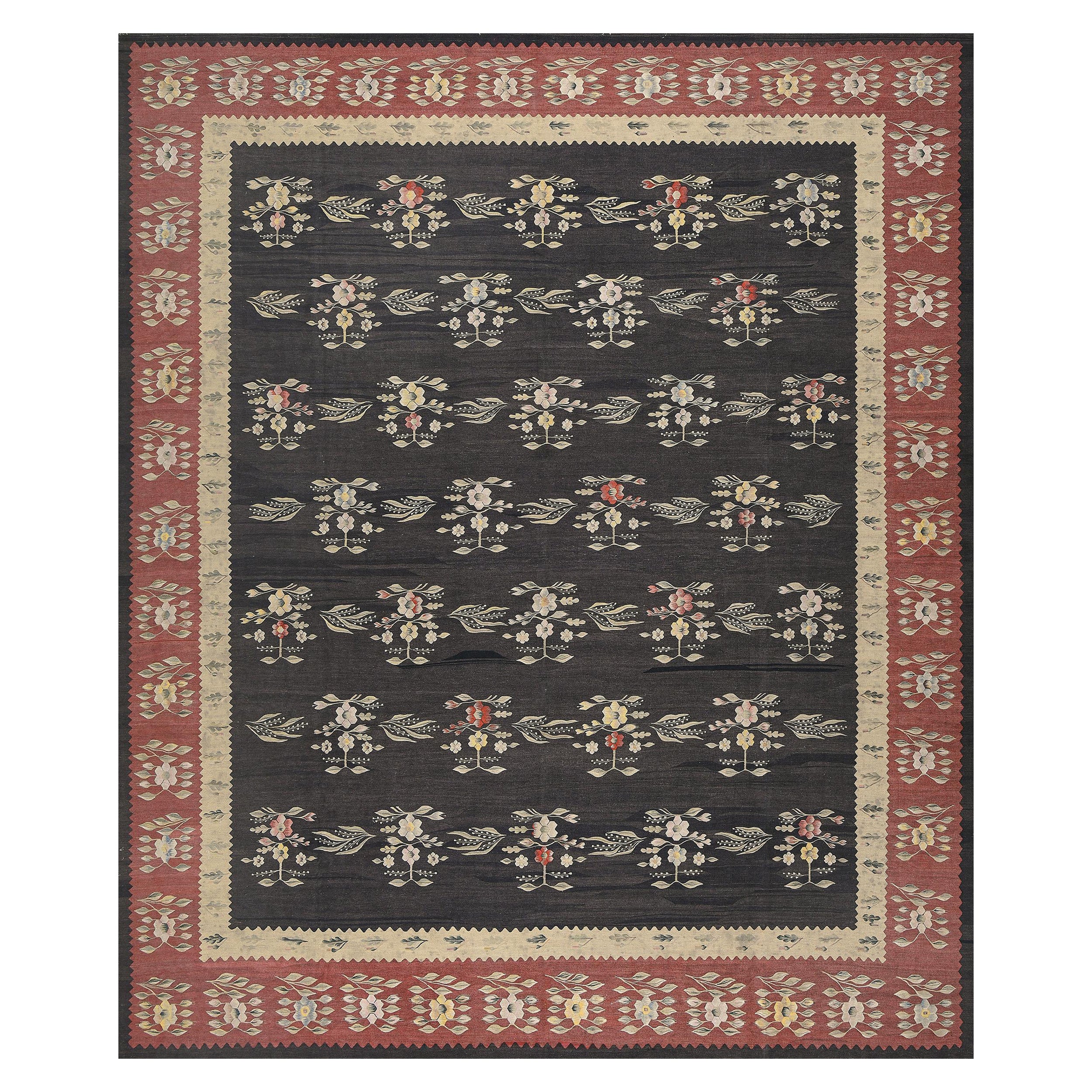 Antique Hand-woven Wool Floral Romanian Bessarabian Rug