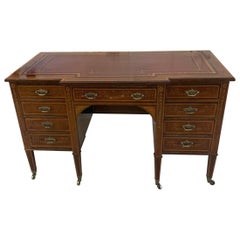 Quality Antique Victorian Mahogany Inlaid Kneehole Desk by Edwards and Roberts
