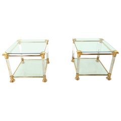 Retro lucite and brass side tables, 1980s
