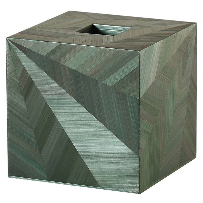 Straw Marquetry Mirror Tissue Box Square in Malachite Colour by Alexander Lamont For Sale
