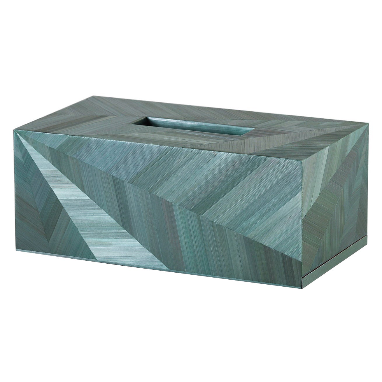 Straw Marquetry Mirror Tissue Box Long in Malachite Colour by Alexander Lamont