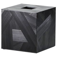 Quadratische Tissue-Box aus Stroh mit Intarsien in Ebenholz von Alexander Lamont