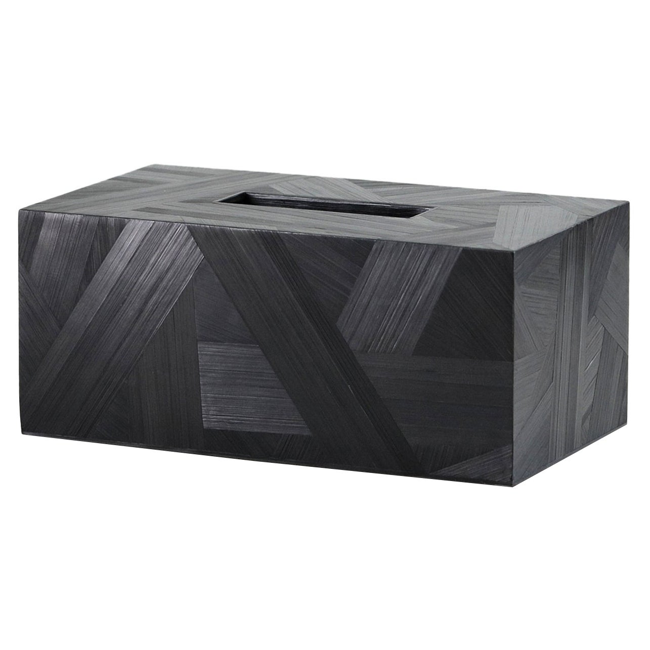 Straw Marquetry Forest Tissue Box Long in Ebony Colour by Alexander Lamont