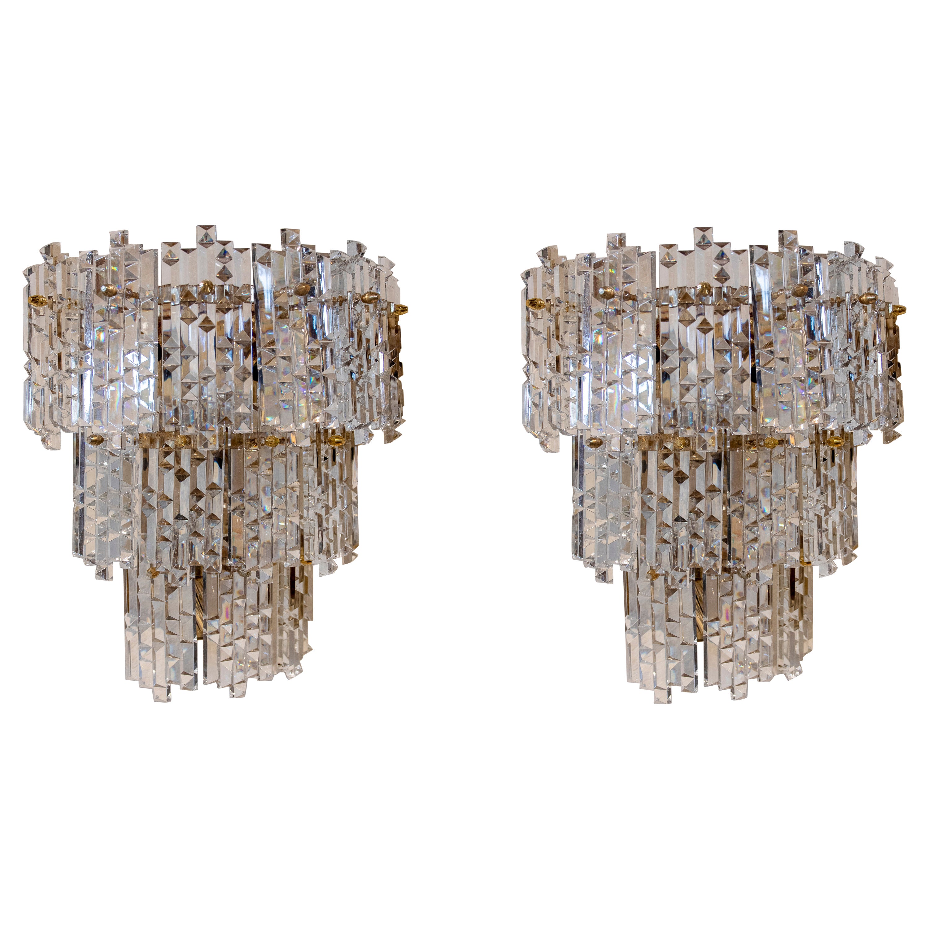 Italian Pair of Sconces Composed of Crystals and Bronze Support For Sale