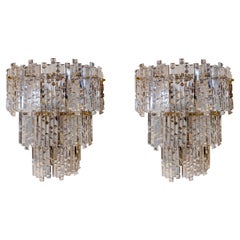 Italian Pair of Sconces Composed of Crystals and Bronze Support