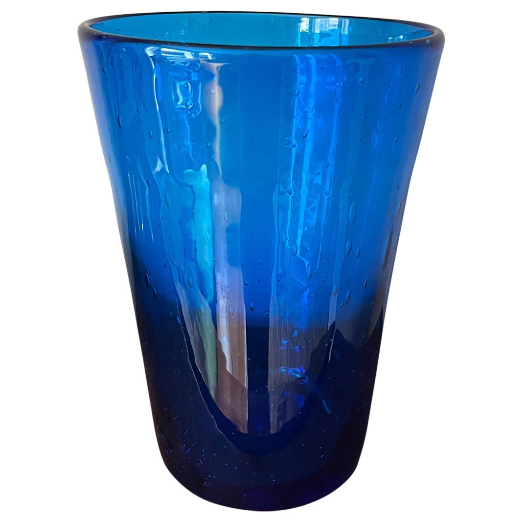 French 1970’s bubble blue vase. Biot For Sale