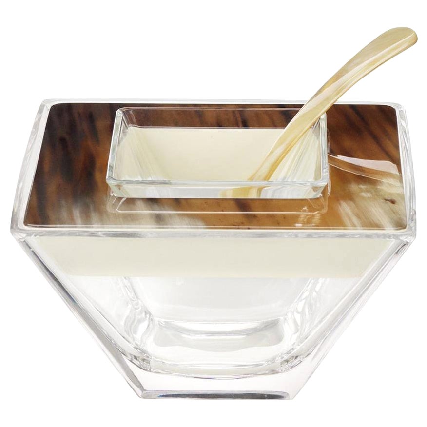Caviar Bowl and Spoon in Venetian Glass, Corno Italiano & Lacquered wood Mod 295 For Sale