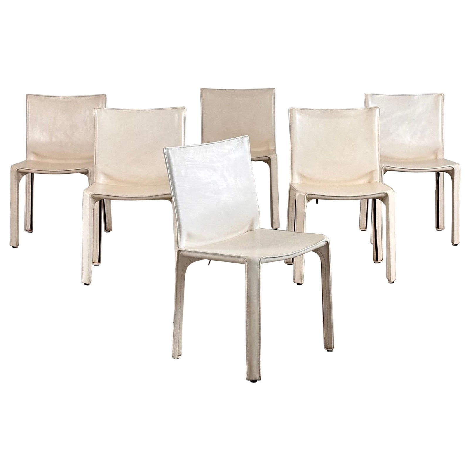 Set of Six CAB 412 Chairs by Mario Bellini for Cassina in white Leather, 1970s