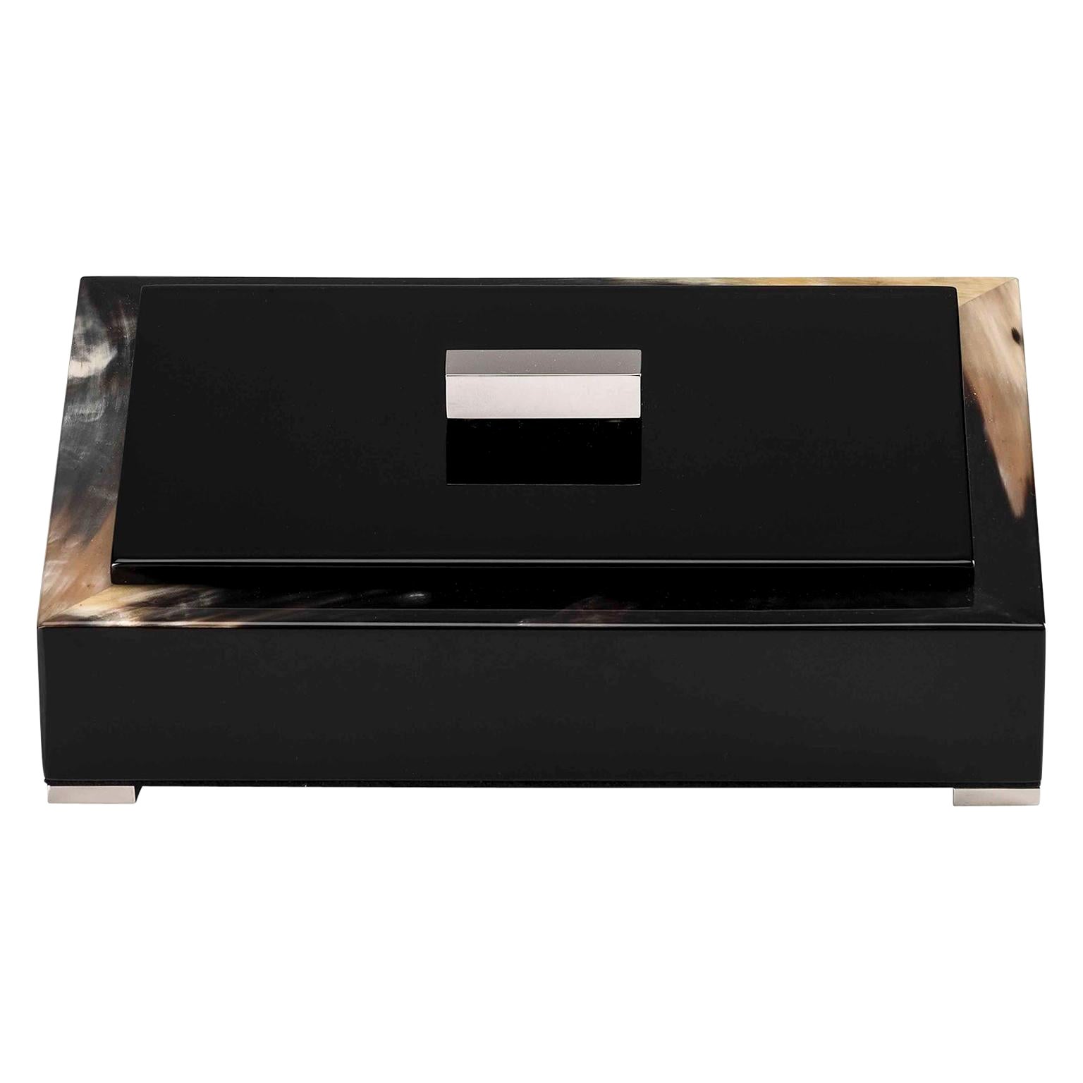 Selene Box in Glossy Black Lacquered Wood with Corno Italiano Inlays, Mod. 5310s