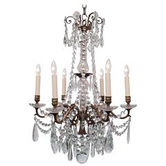 Louis XVI Style Six-Light Bronze and Crystal Chandelier, France, circa 1870