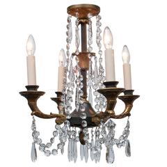 Petite Bronze & Crystal Four-Light Classical Style Chandelier, Sweden circa 1935