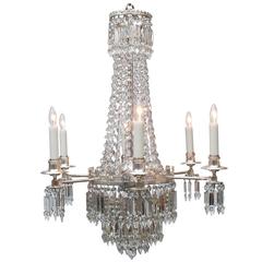 Six-Light Silver Plate and Crystal Chandelier, United States, circa 1860