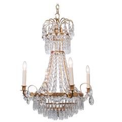 Neoclassic Style Gilt Brass and Crystal Chandelier, Sweden, circa 1935