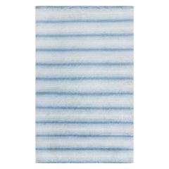 Contemporary Striped Blue Handgeknüpfter Wollteppich von Doris Leslie Blau