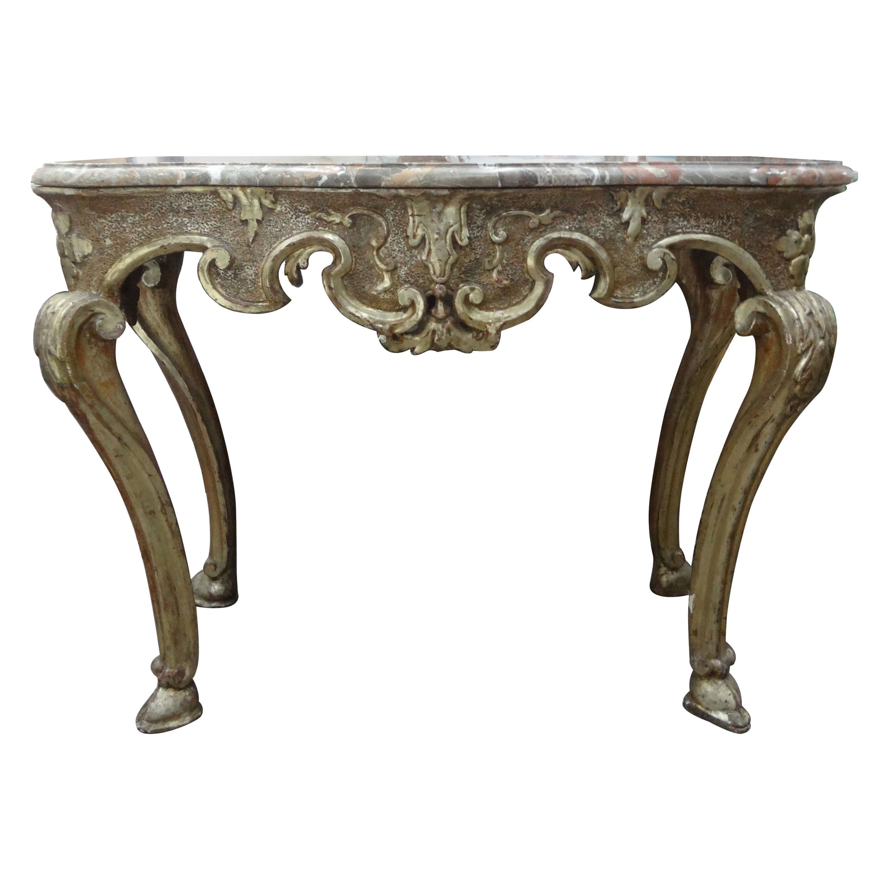 Console italienne Louis XIV du 17ème siècle en bois doré de Naples