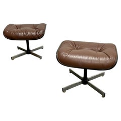 Retro Mid Century MODERN Brown OTTOMANS / Footstools, a Pair