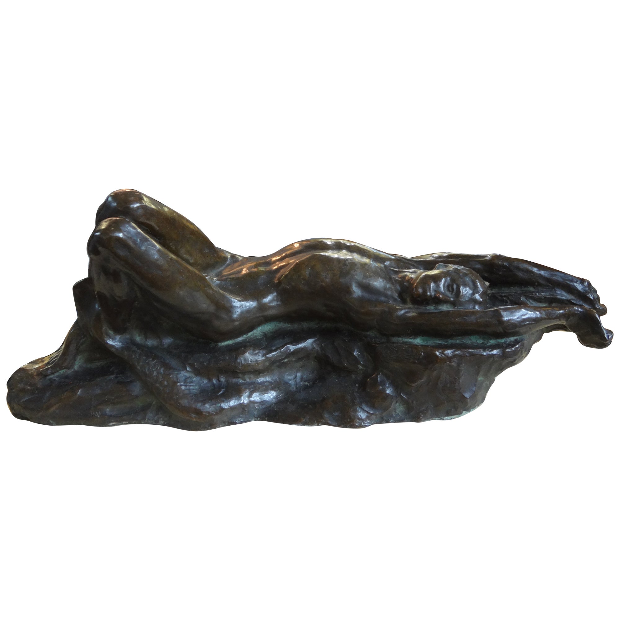 Sculpture en bronze italienne Art Déco d'un homme nu