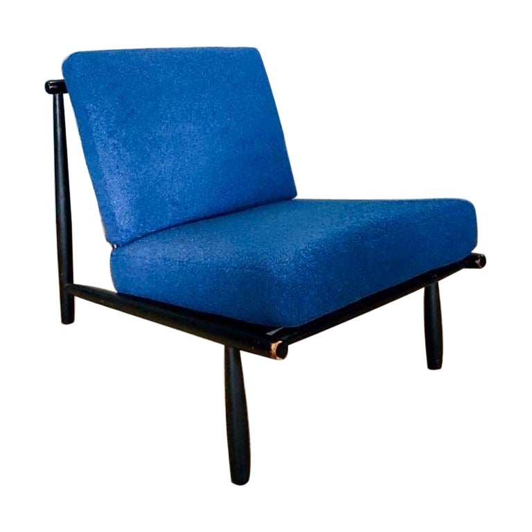 Domus Lounge Chair By Alf Svensson For Dux Sweden Blue Bouclé Mid Century (Chaise longue Domus par Alf Svensson pour Dux of Sweden)