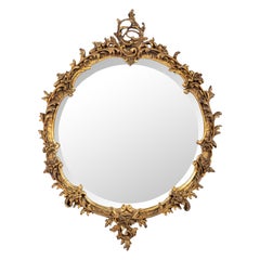 Antique miroir rococo français rond ou circulaire du 19e siècle, doré à la feuille d'or