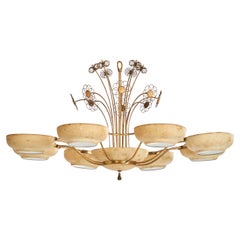 Vintage Lightolier, Chandelier, Brass, Metal, Glass, USA, 1950s